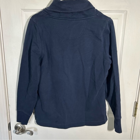 LL Bean Shawl Collar Long Sleeved Top Navy. Split hem sweatshirt. Size Small - Picture 5 of 10